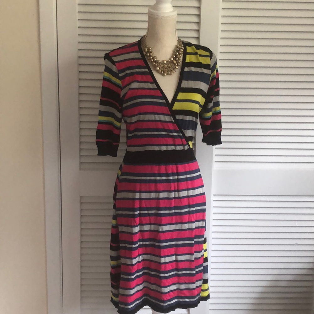 BCBG FAUX WRAP SWEATER DRESS
